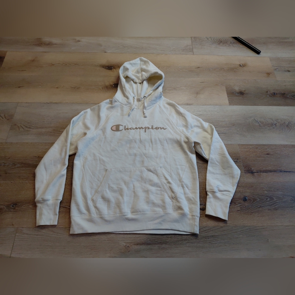Champion Cream Hoodie Boy Sz L Long Sleeves
